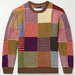 Crew Neck Men Striped Patchwork Knitted Pullover Knitwear